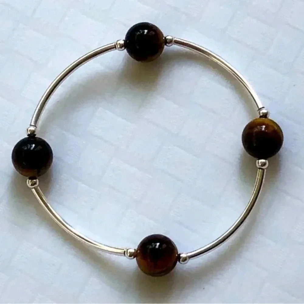 Handmade Blessing Bracelet Stretch 925 Sterling Silver Brown Tiger Eye New NWT